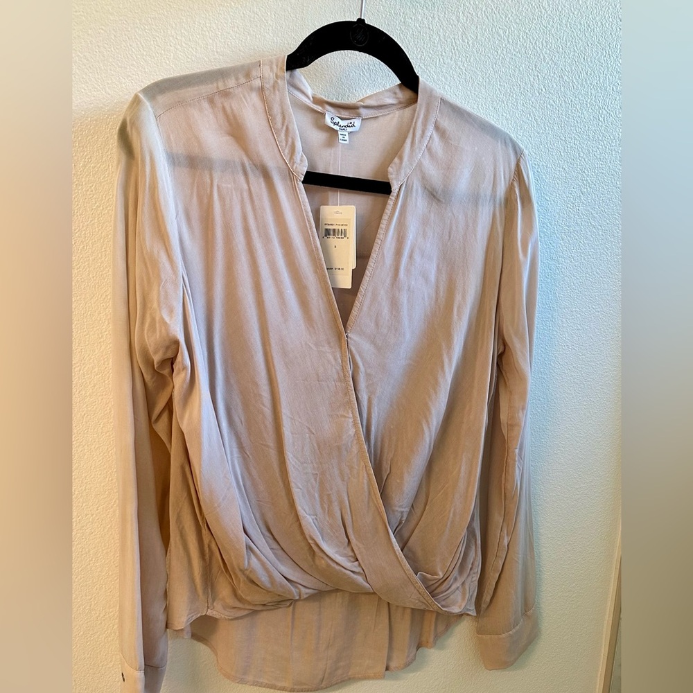 Splendid crossover long sleeve top. Size small, pink/beige